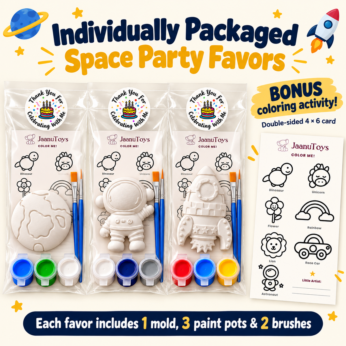 Space Party Favors, Paint Your Own Astronaut Rocket Kit, Kids Craft, Screen Free Activity, Christmas Gift, Stocking Stuffer, Space Birthday