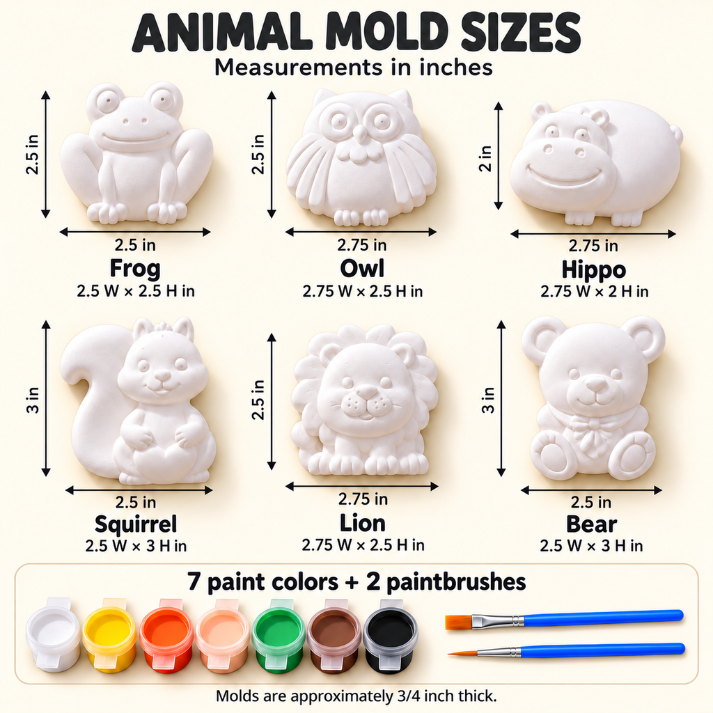 Paint Your Own Animal Plaster Kit for Kids, 6 Woodland Safari Figures, Kids Craft Kit, Birthday Party Activity, Christmas Stocking Stuffer