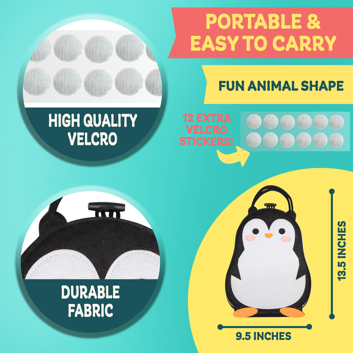 Penguin - Toddler Montessori Busy Board Book – 6-in-1 Sensory & Fine Motor Activity Book