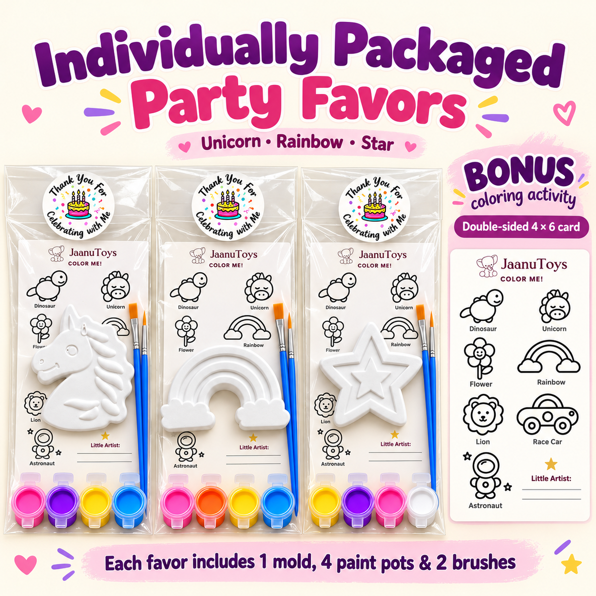 Unicorn Paint Your Own Kit, Rainbow Unicorn Party Favors, Screen Free Activity, Christmas Gift for Girls, Sensory Craft, Stocking Stuffer
