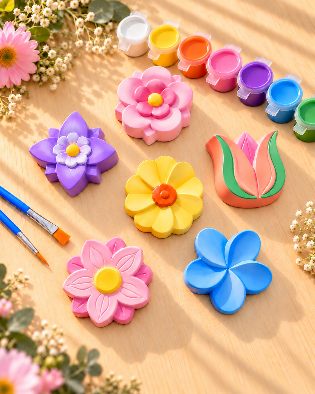 Paint Your Own Flower Plaster Kit for Kids, 6 Flower Figures, Girls Craft Kit, Birthday Party Activity, Christmas Gift, Stocking Stuffer