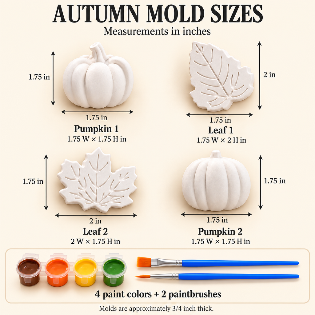 Fall Pumpkin & Leaf Painting Kit for Kids, Paint Your Own Plaster Craft, Thanksgiving Activity, Autumn Party Favor, Classroom Art Kit