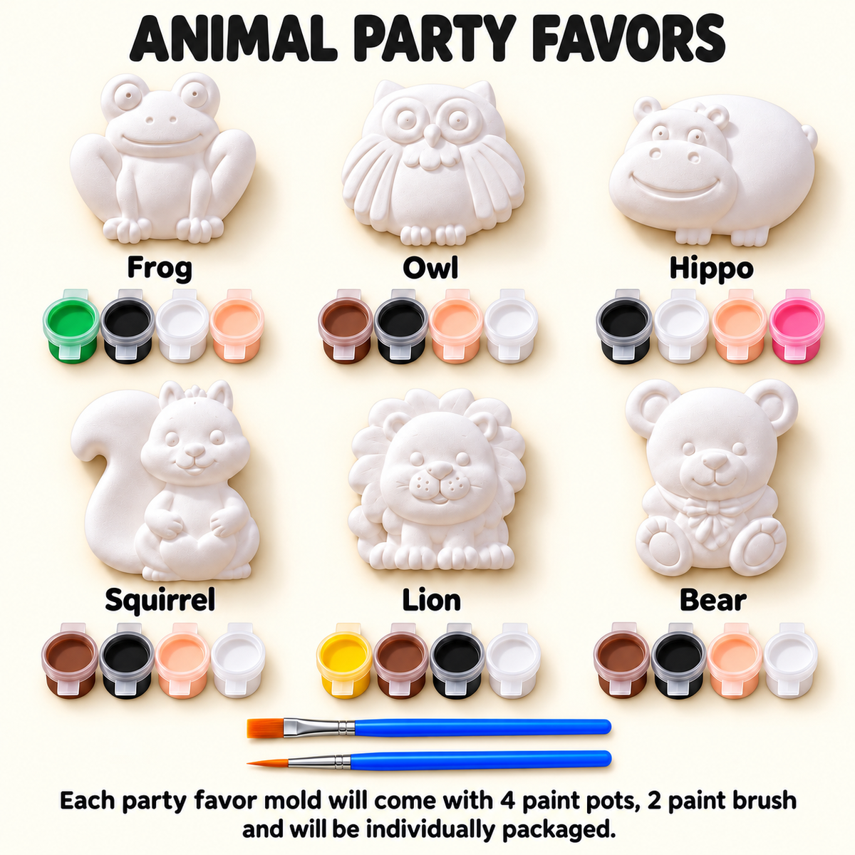 Paint Your Own Animal Plaster Kit for Kids, 6 Woodland Safari Figures, Kids Craft Kit, Birthday Party Activity, Christmas Stocking Stuffer