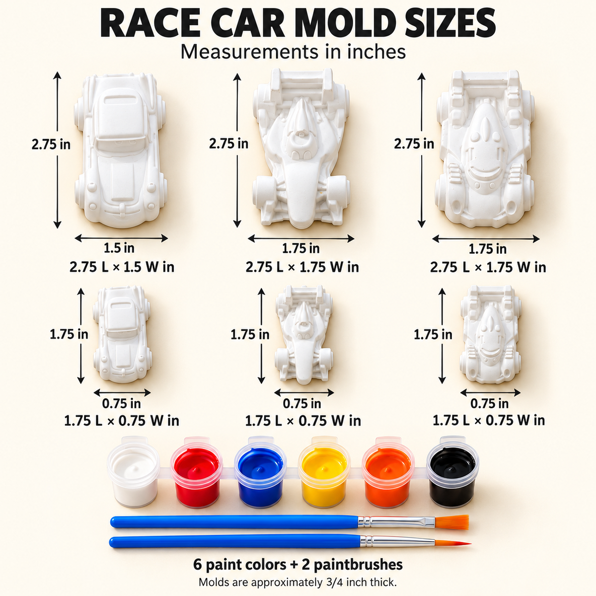 Paint Your Own Race Car Plaster Kit for Kids, 6 Car Figures, Boys Craft Kit, Birthday Party Activity, Christmas Gift, Stocking Stuffer