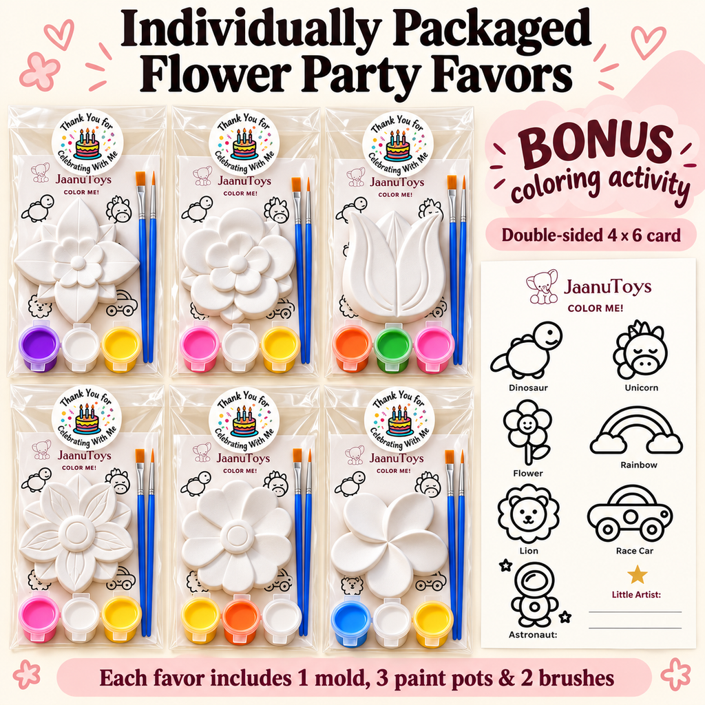 Paint Your Own Flower Plaster Kit for Kids, 6 Flower Figures, Girls Craft Kit, Birthday Party Activity, Christmas Gift, Stocking Stuffer