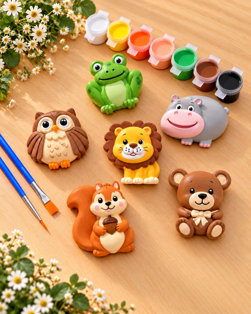 Paint Your Own Animal Plaster Kit for Kids, 6 Woodland Safari Figures, Kids Craft Kit, Birthday Party Activity, Christmas Stocking Stuffer