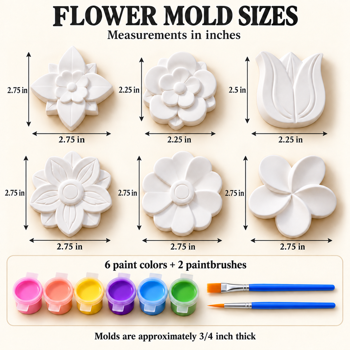 Paint Your Own Flower Plaster Kit for Kids, 6 Flower Figures, Girls Craft Kit, Birthday Party Activity, Christmas Gift, Stocking Stuffer