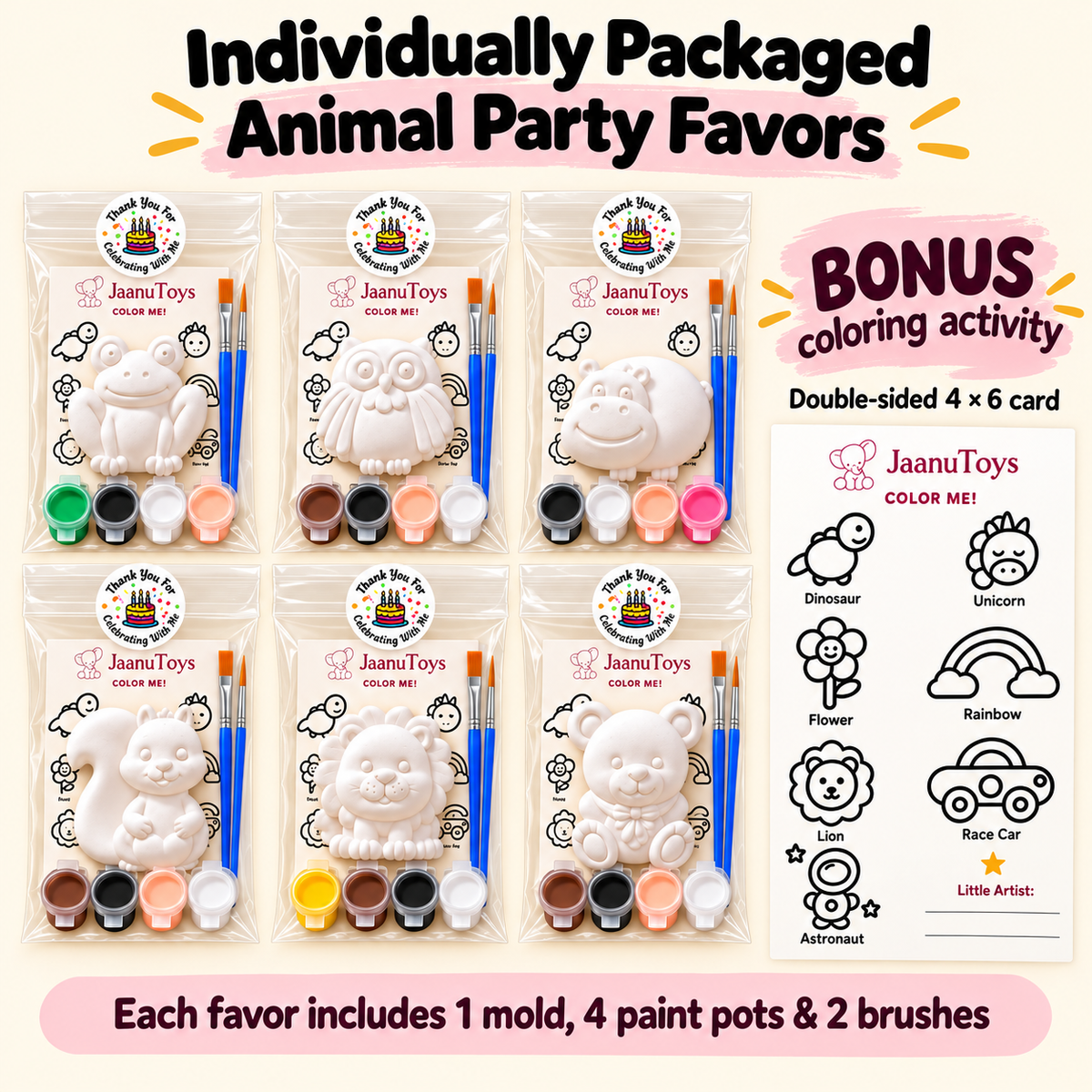 Paint Your Own Animal Plaster Kit for Kids, 6 Woodland Safari Figures, Kids Craft Kit, Birthday Party Activity, Christmas Stocking Stuffer