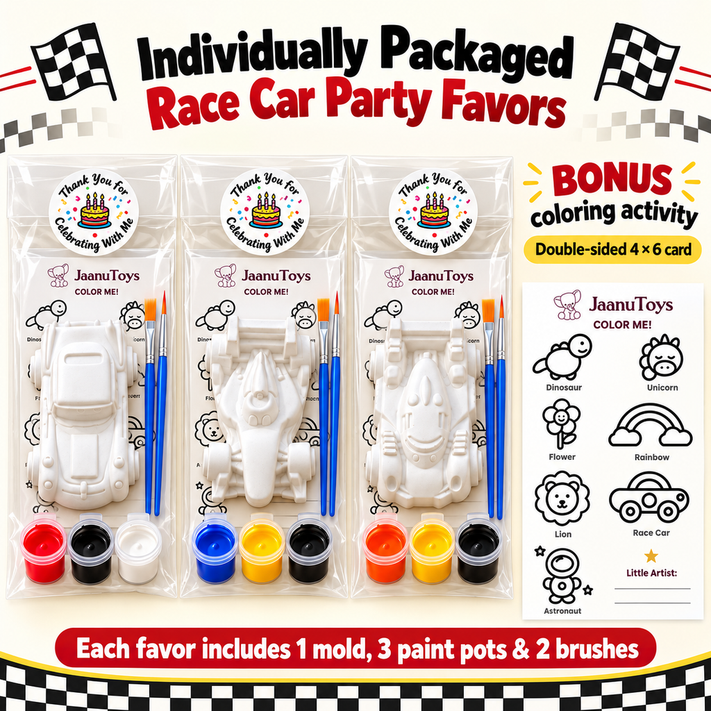 Paint Your Own Race Car Plaster Kit for Kids, 6 Car Figures, Boys Craft Kit, Birthday Party Activity, Christmas Gift, Stocking Stuffer