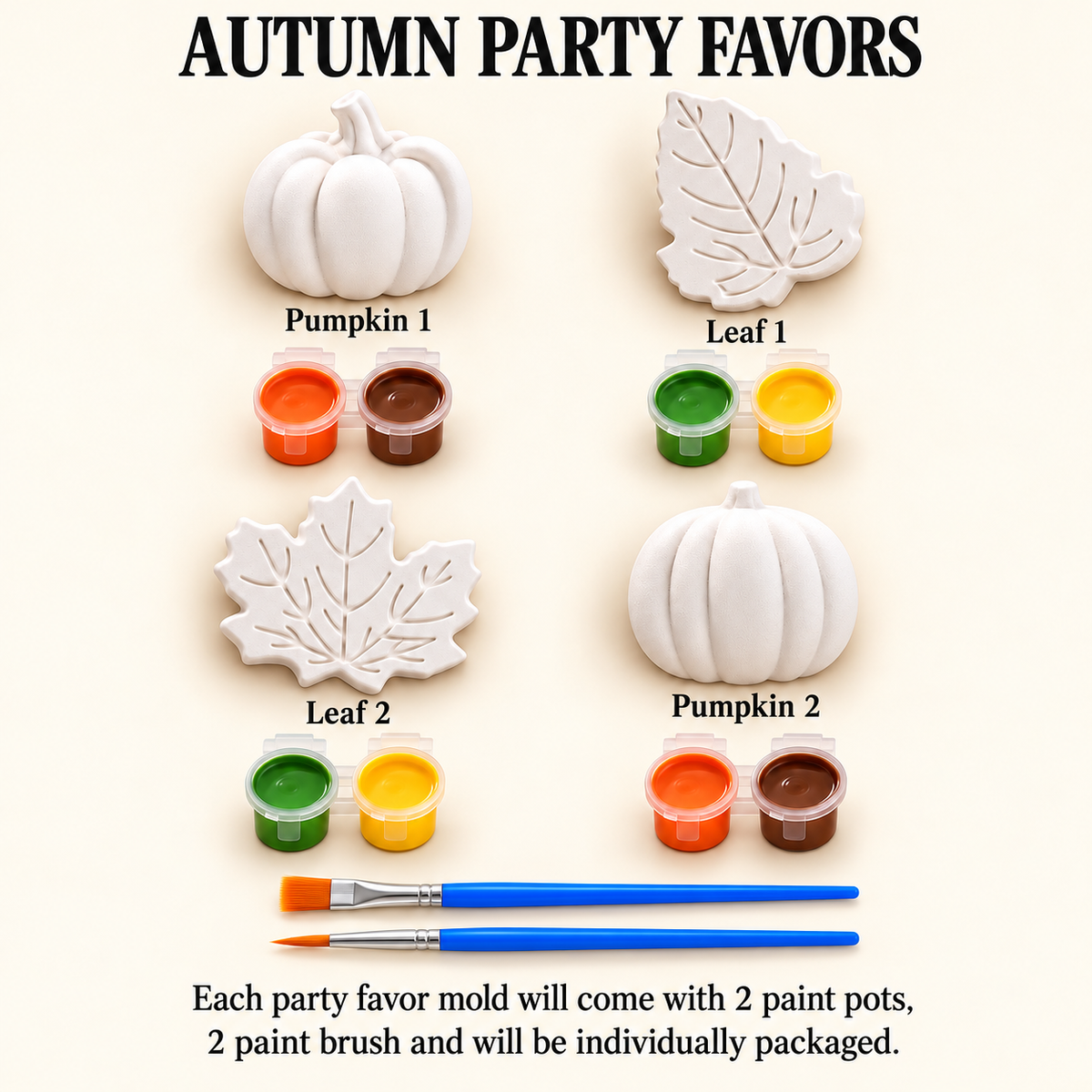 Fall Pumpkin & Leaf Painting Kit for Kids, Paint Your Own Plaster Craft, Thanksgiving Activity, Autumn Party Favor, Classroom Art Kit