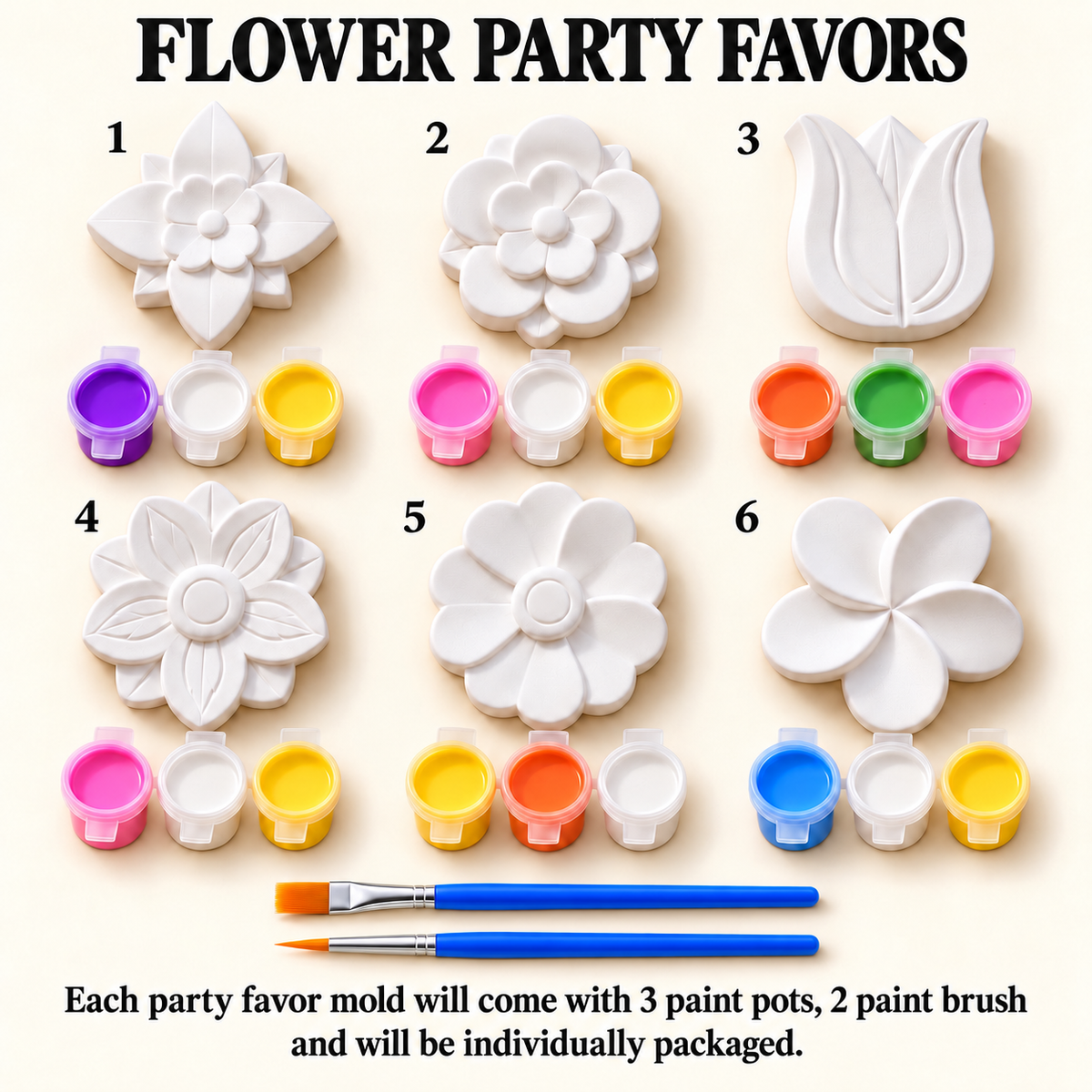 Paint Your Own Flower Plaster Kit for Kids, 6 Flower Figures, Girls Craft Kit, Birthday Party Activity, Christmas Gift, Stocking Stuffer