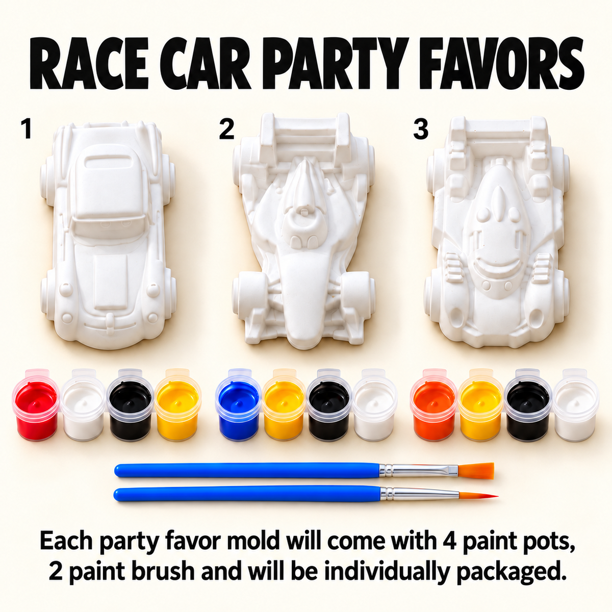 Paint Your Own Race Car Plaster Kit for Kids, 6 Car Figures, Boys Craft Kit, Birthday Party Activity, Christmas Gift, Stocking Stuffer
