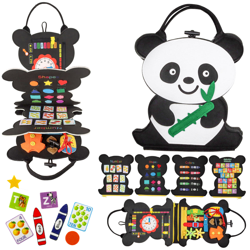 Panda - Toddler Montessori Busy Board Book – 6-in-1 Sensory & Fine Motor Activity Book