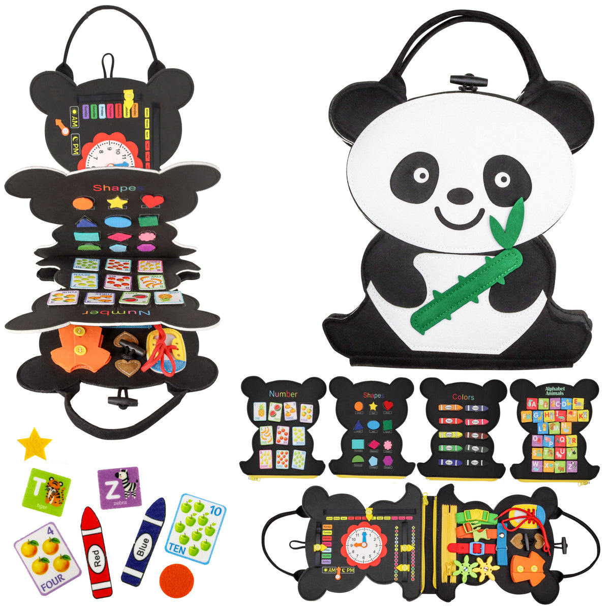 Panda - Toddler Montessori Busy Board Book – 6-in-1 Sensory & Fine Motor Activity Book